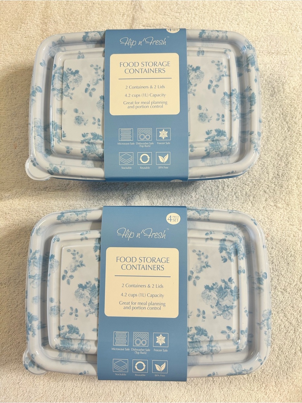 New! 4 Flip n’ Fresh Reusable Food Storage Containers & Lids